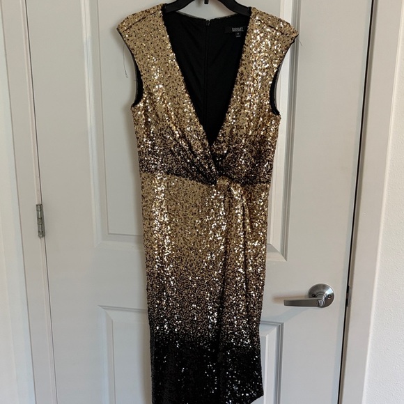 Badgley Mischka Gold Sequin Ombre Cocktail Dress | Size 6 - Picture 3 of 6